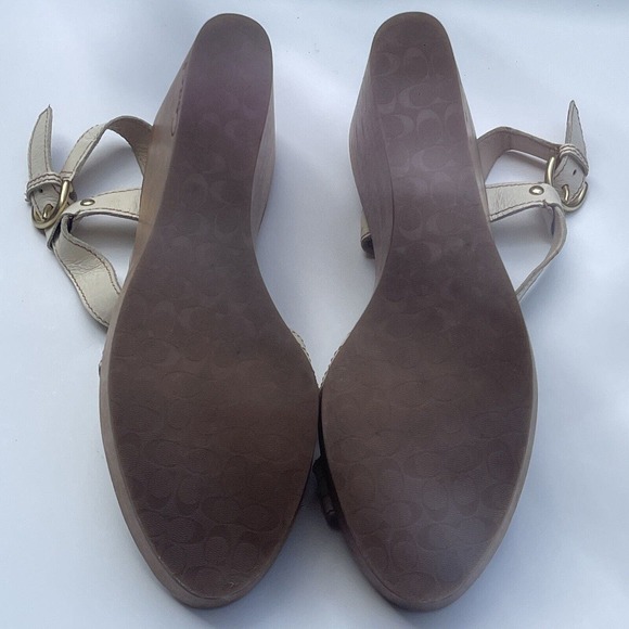 COACH MAYRA Grainy Calf Strappy Sandal Chunky Wood Heel Size 10B Saddle - Picture 3 of 3